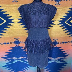 Vintage 80’s Cybil Stewart Black Lace Mini Dress. Size Small. New Wave. Rare.